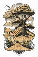 dune lanscape with hidden sand worm  tattoo design idea