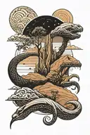 dune lanscape with hidden sand worm  tattoo design idea