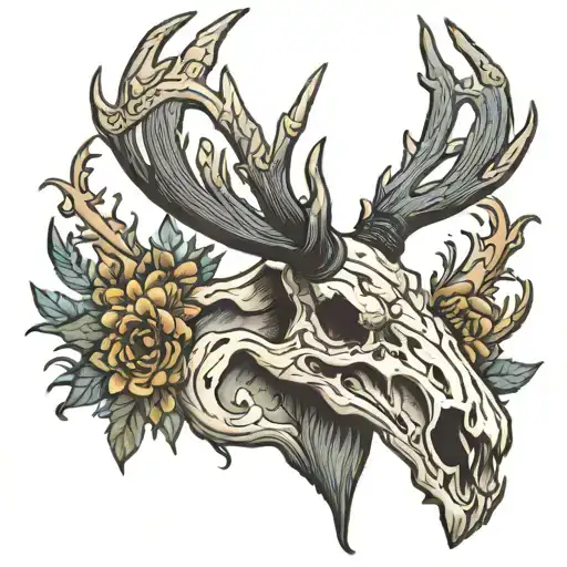 Elk head skull 12 point tattoo design idea