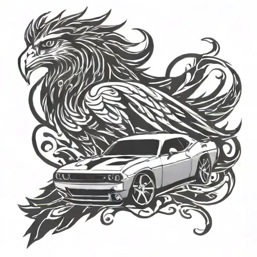 dodge challenger and doves tattoo design idea