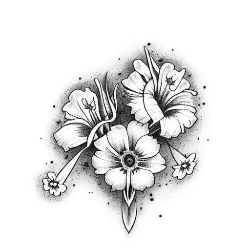 Forearm tattoo of violets, daisies, and gladiolus flowers  wrapping around just the front. no colour tattoo design idea