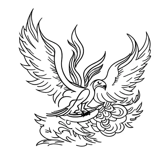 A minimalist tattoo of a phoenix surrounded by branches and flowers, symbolizing new beginnings tattoo design idea