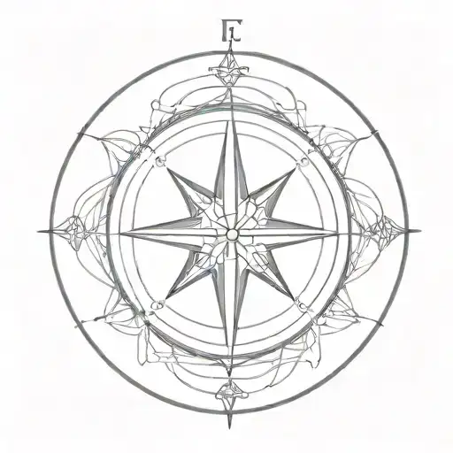 Craft a sea compass with waves in a minimalist style, emphasizing the simplicity and elegance of marine engineering tattoo design idea