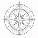 Craft a sea compass with waves in a minimalist style, emphasizing the simplicity and elegance of marine engineering tattoo design idea