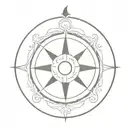 Craft a sea compass with waves in a minimalist style, emphasizing the simplicity and elegance of marine engineering tattoo design idea