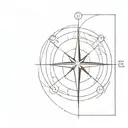 Craft a sea compass with waves in a minimalist style, emphasizing the simplicity and elegance of marine engineering tattoo design idea