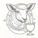 a lamb lying with a chalice, bread and the christian fish symbol. Minimalist, pretty simple. tattoo design idea