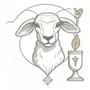a lamb lying with a chalice, bread and the christian fish symbol. Minimalist, pretty simple. tattoo design idea