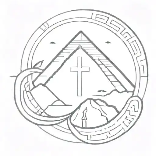 A unique fusion of Sisyphus and Cuneiform symbols in a minimalist tattoo design, representing the eternal struggle and wisdom gained through hardship tattoo design idea