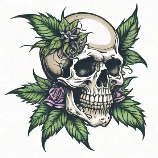 skull weed tattoo design idea