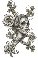 sleeve tatto that says deborah with clouds and a cross and a eye tattoo design idea