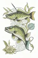 Fishing themed including a bass, blue Herron, pussy willows, waterfall, dragonfly, turtle, osprey, and a willow tree tattoo design idea