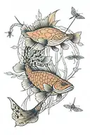 Fishing themed including a bass, blue Herron, pussy willows, waterfall, dragonfly, turtle, osprey, and a willow tree tattoo design idea