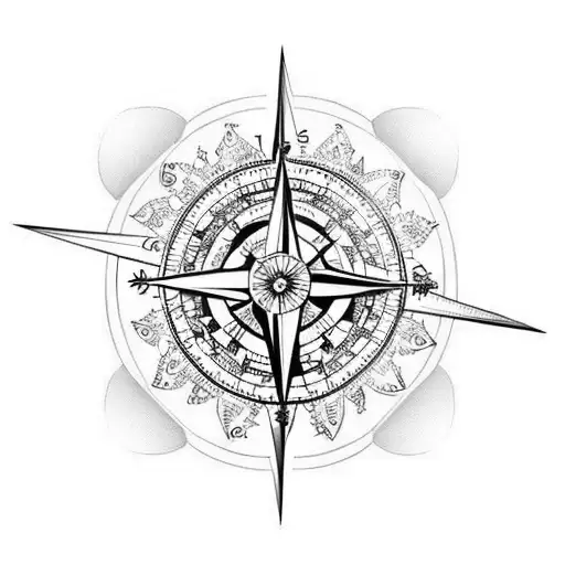 compass with flowers growing around it with an arrow pointing north tattoo design idea