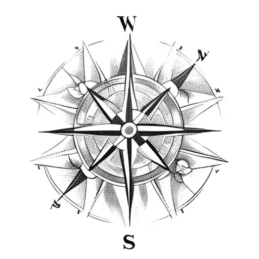 compass with flowers growing around it with an arrow pointing north tattoo design idea