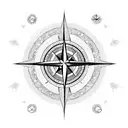 compass surrounded by flower blossoms with an arrow pointing north tattoo design idea
