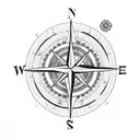 compass surrounded by flower blossoms with an arrow pointing north tattoo design idea