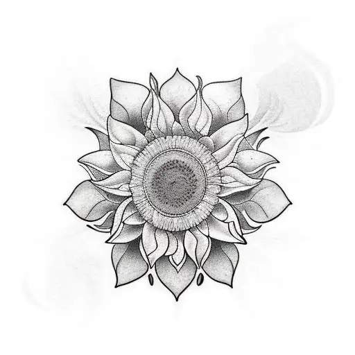 The tattoo design incorporates a sunflower and lotus, symbolizing beauty, strength, and spiritual growth. The elements a tattoo design idea