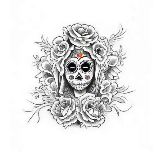 virgen mary day of the dead marigold  tattoo design idea