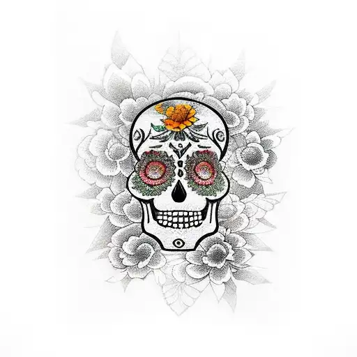 marigold and day of the dead  tattoo design idea