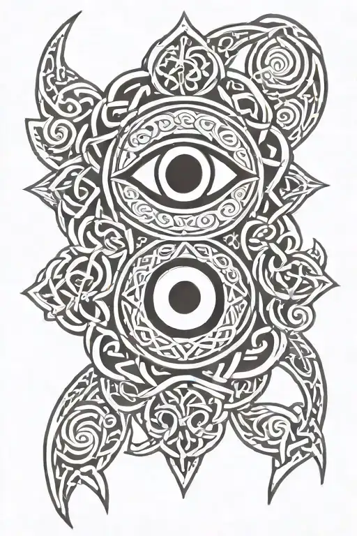 Celtic knot evil eye surrounded tattoo design idea