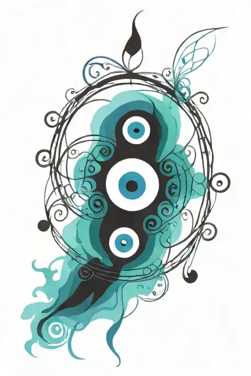 triple spiral evil eye symbol integrated tattoo design idea