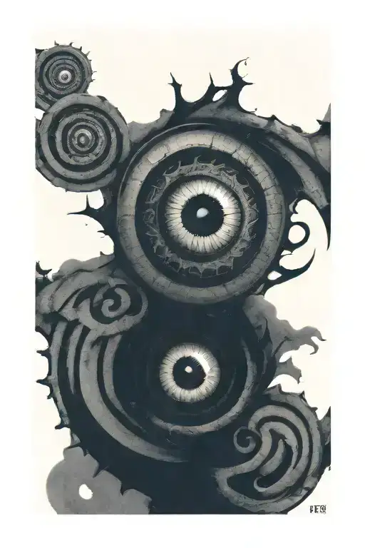 triple spiral evil eye symbol integrated tattoo design idea