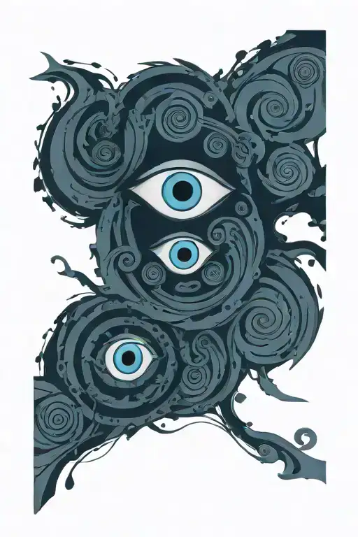 triple spiral evil eye symbol integrated tattoo design idea