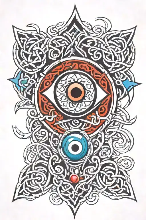 Celtic knot evil eye surrounded tattoo design idea