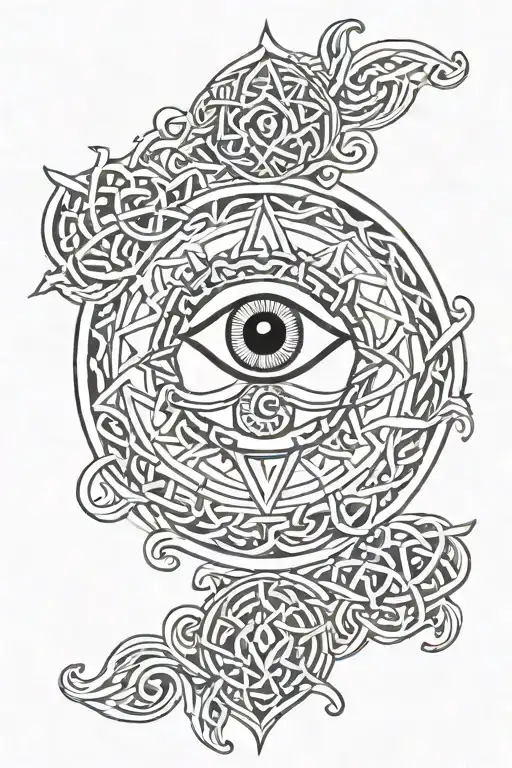 evil eye surrounded Celtic knotwork tattoo design idea