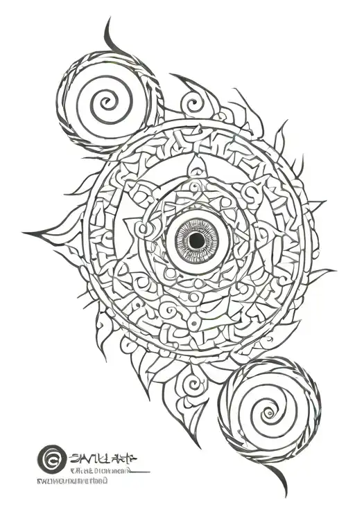 triple spiral evil eye symbol integrated tattoo design idea