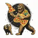 pizza in space being eaten by a Bigfoot alien tattoo design idea