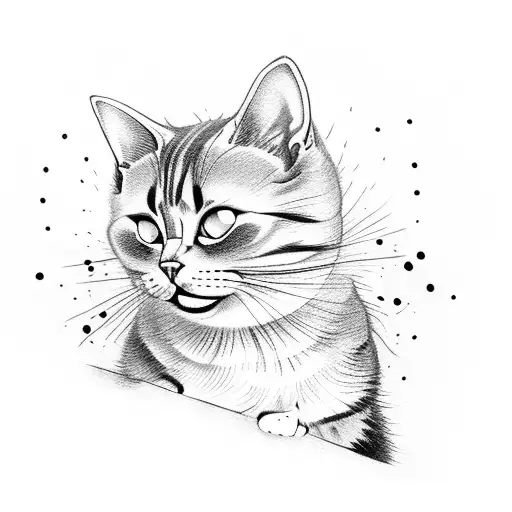 cat holding a gun and smiling creepy  tattoo design idea