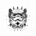 aggressive stormtrooper-cat holding a gun and smiling creepy  tattoo design idea