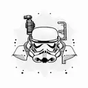 aggressive stormtrooper-cat holding a gun and smiling creepy  tattoo design idea