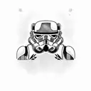 aggressive stormtrooper-cat holding a gun and smiling creepy  tattoo design idea