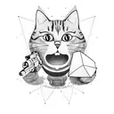 cat holding a gun and smiling creepy  tattoo design idea