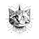 cat holding a gun and smiling creepy  tattoo design idea