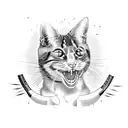 aggressive cat holding a gun and smiling creepy  tattoo design idea