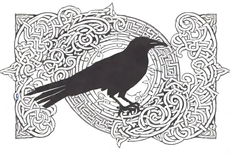 Incorporate intricate Celtic knotwork with a raven silhouette tattoo design idea