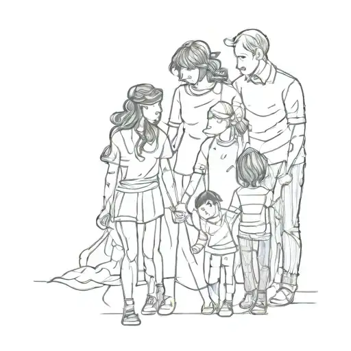 family of 5 holding hands, man girl boy girl woman tattoo design idea