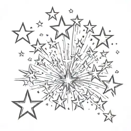 Five shiooting stars falling from sty to 1 point of blast simple b tattoo design idea