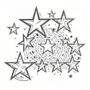 Five shiooting stars falling from sty to 1 point of blast simple b tattoo design idea