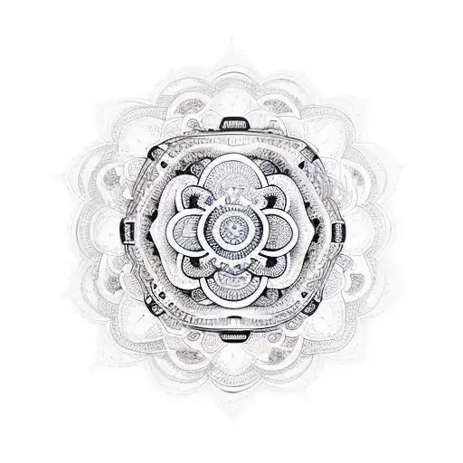 Intricate mandala with a serene face at the center symbolizing nirvana tattoo design idea