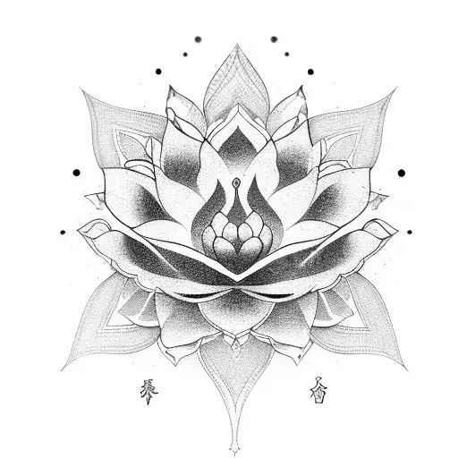 Lotus flower with chakra symbols radiating inner peace tattoo design idea