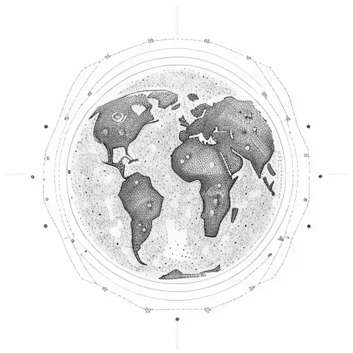 A dotwork design of a world map with constellations of Gemini connecting the locations tattoo design idea