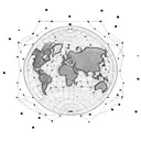 A dotwork design of a world map with constellations of Gemini connecting the locations tattoo design idea