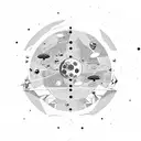 An astronaut walking on a path made of constellations, surrounded by planets and moons tattoo design idea