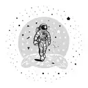 An astronaut walking on a path made of constellations, surrounded by planets and moons tattoo design idea