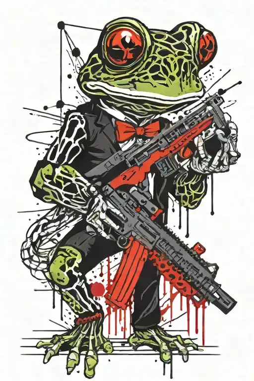 frog skeleton holding m4 rifle tattoo design idea
